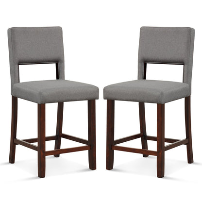 Juego de 2 sillas de bar con respaldo ahuecado y patas de madera de caucho - Beige