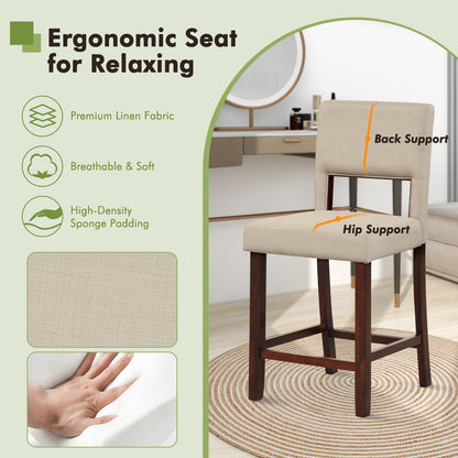 Juego de 2 sillas de bar con respaldo ahuecado y patas de madera de caucho - Beige