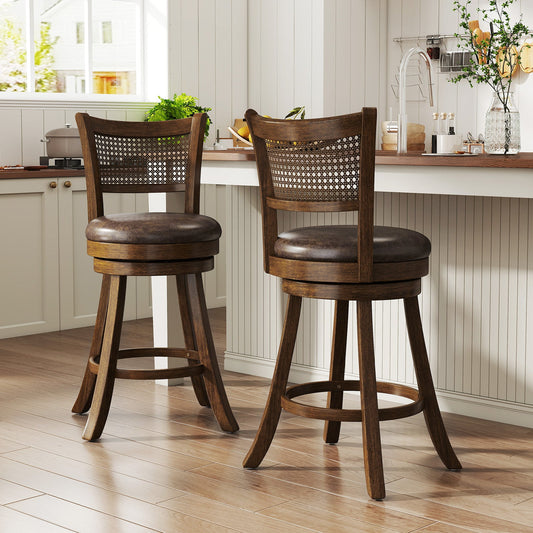 Set of 2 Bar Stools 25" Swivel Bar Chairs Leathaire Counter Height Stools-Brown - Tampa Home & Garden Store