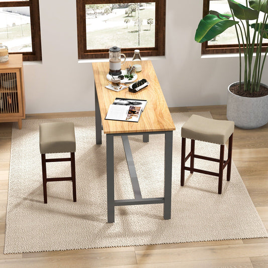 Set of 2 24 Inch Bar Stool with Curved Seat Cushions-Beige - Tampa Home & Garden Store