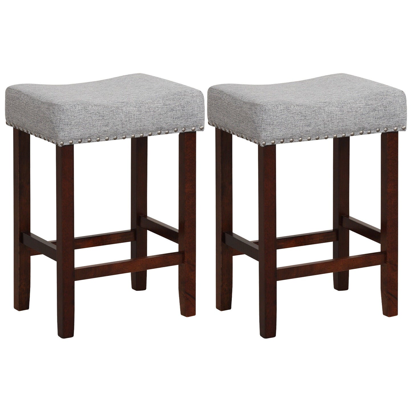 Set of 2 24 Inch Bar Stool with Curved Seat Cushions-Beige
