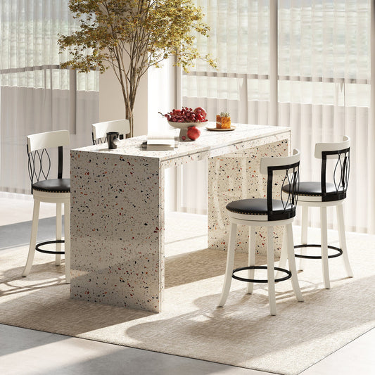Set of 2 Bar Stools Swivel Bar Chairs with Footrest Rubber Wood Frame and Tufted Rivets-26 inches - Tampa Home & Garden Store