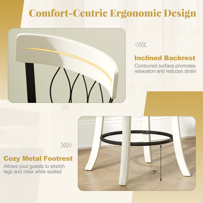 Set of 2 Bar Stools Swivel Bar Chairs with Footrest Rubber Wood Frame and Tufted Rivets-26 inches