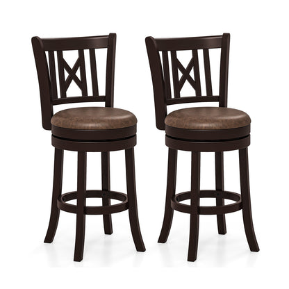 Set of 2 Bar Stools Swivel Bar Chairs with Footrest and Hollowed Backrest