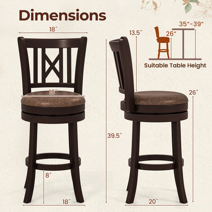 Set of 2 Bar Stools Swivel Bar Chairs with Footrest and Hollowed Backrest