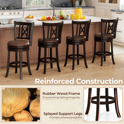 Set of 2 Bar Stools Swivel Bar Chairs with Footrest and Hollowed Backrest