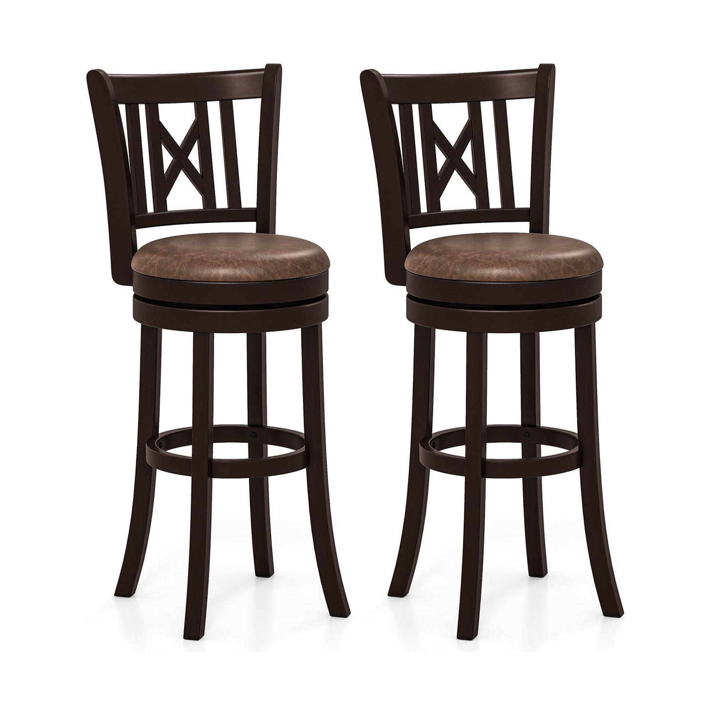 Set of 2 Bar Stools Swivel Bar Chairs with Footrest and Hollowed Backrest