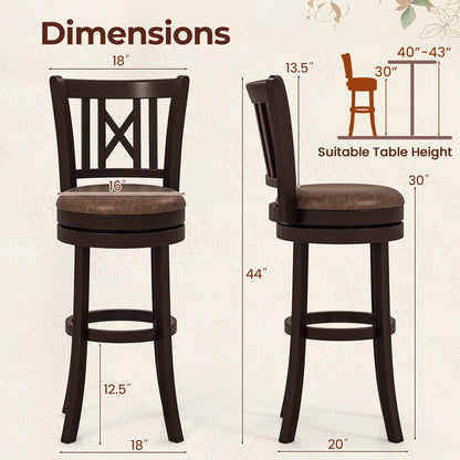 Set of 2 Bar Stools Swivel Bar Chairs with Footrest and Hollowed Backrest
