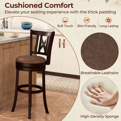 Set of 2 Bar Stools Swivel Bar Chairs with Footrest and Hollowed Backrest