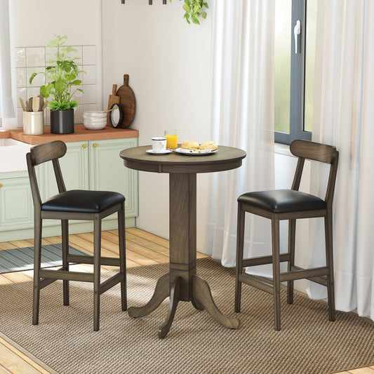 Set of 2 Bar Stools Upholstered with Rubber Wood Legs and Footrests-Oak - Tampa Home & Garden Store