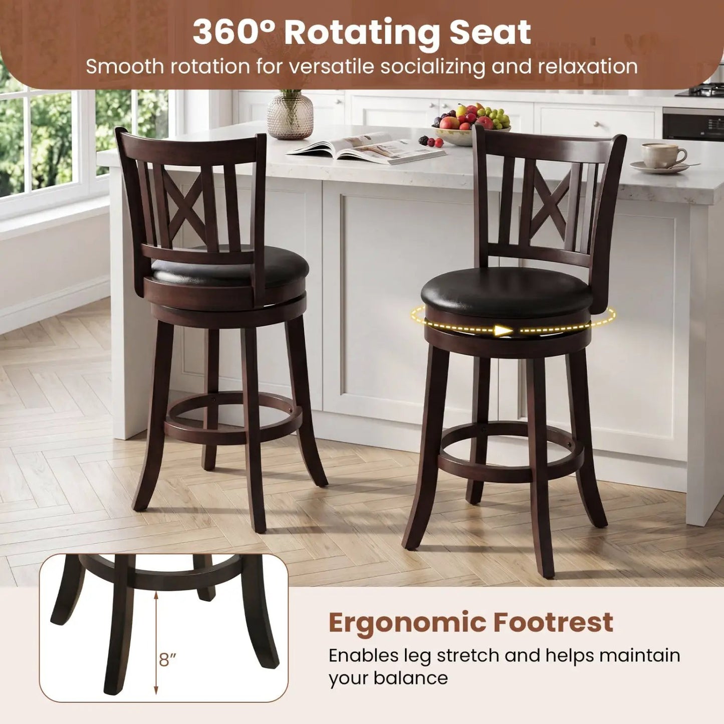Swivel Bar Stools Set of 2 with Backrest 30 Inch