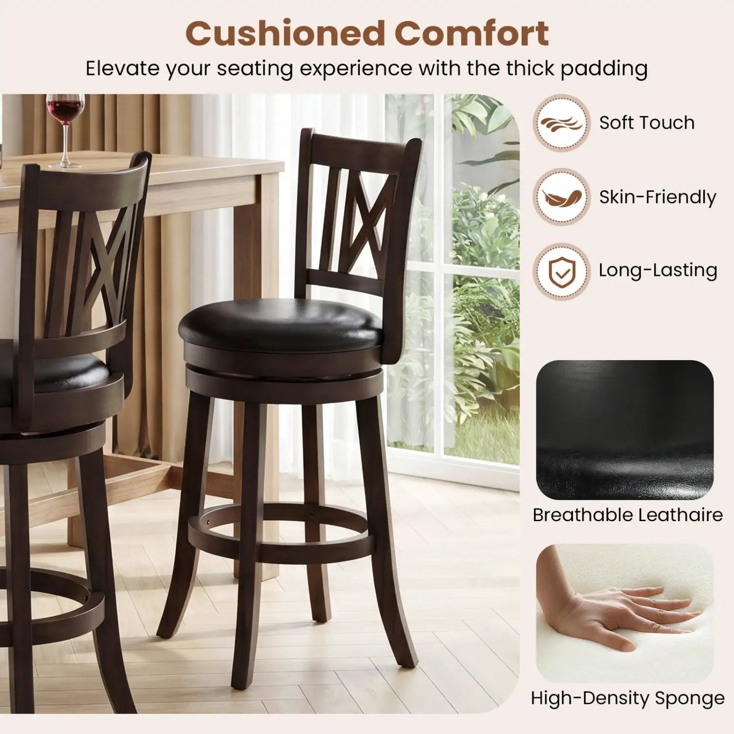 Swivel Bar Stools Set of 2 with Backrest 30 Inch