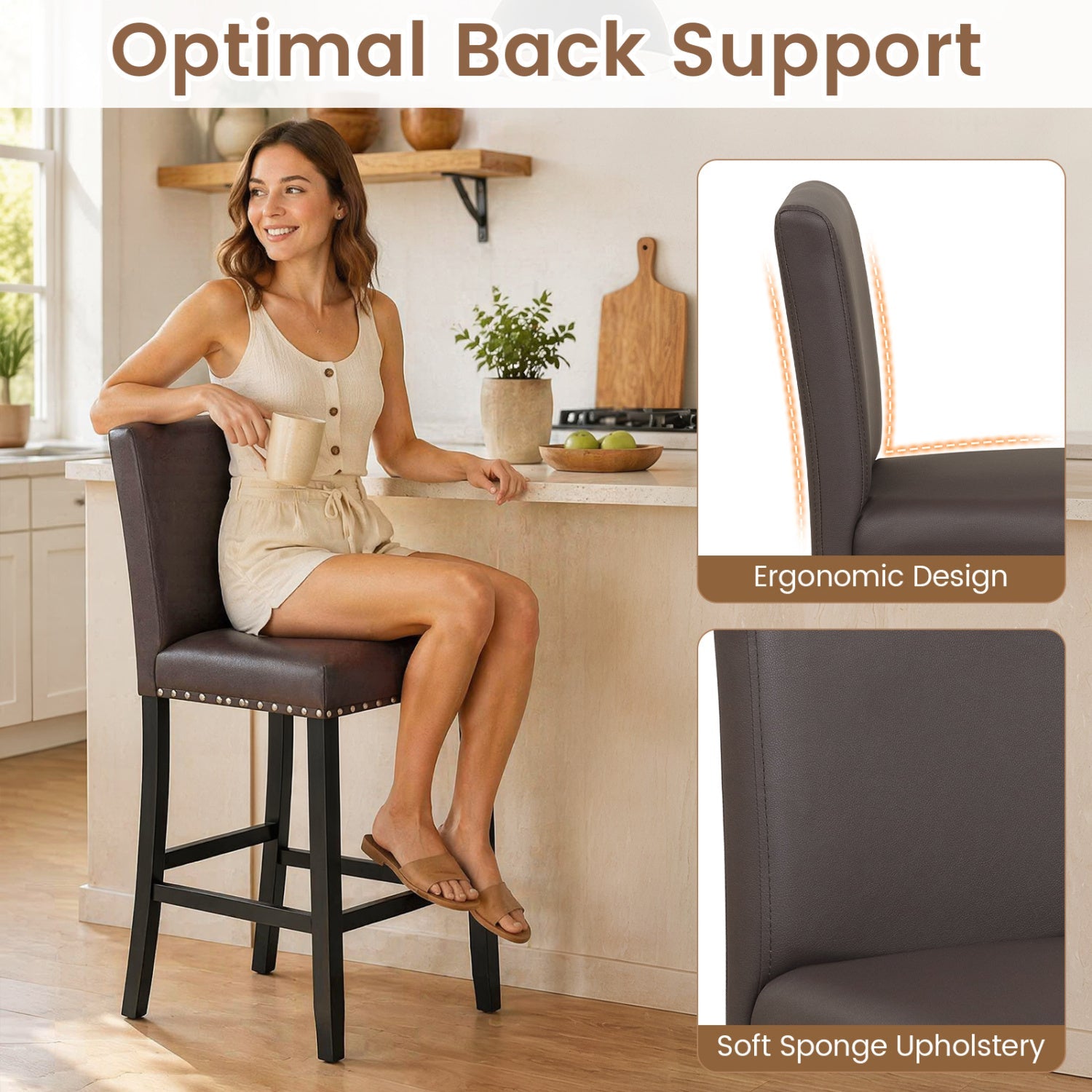 Bar stools with back, set of 2, 25.5 in counter height by DirectDeals, dark grey upholstery on Tampa Home & Garden Store