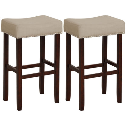 2 Set of 29 Inch Height Upholstered Bar Stool with Solid Rubber Wood Legs and Footrest-Beige