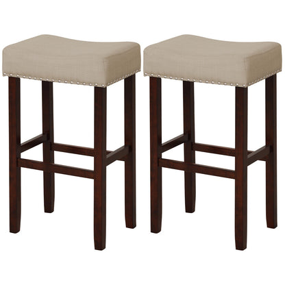 2 Set of 29 Inch Height Upholstered Bar Stool with Solid Rubber Wood Legs and Footrest-Beige