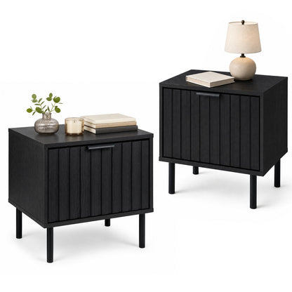 Modern Nightstand set of 2 with vertical striped drawer fronts in black wood DirectDeals on Tampa Home & Garden Store