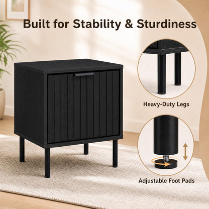 Nightstand set of 2 in black wood with vertical slatted doors, DirectDeals, heavy-duty legs on Tampa Home & Garden Store