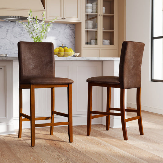 Set of 2 Counter Barstools with Rubberwood Legs and Upholstered Seat-Walnut - Tampa Home & Garden Store