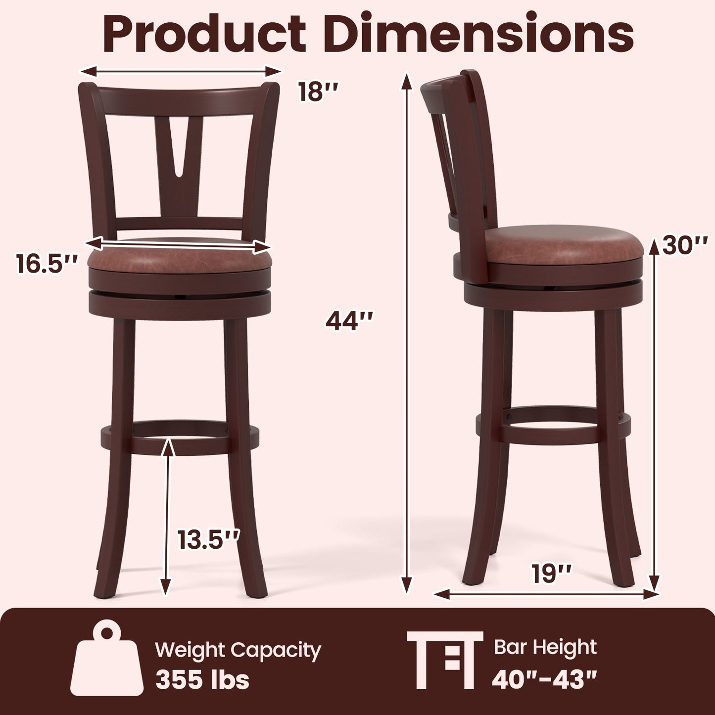 Set of 2 Counter Height Swivel Barstools with High Backs and Footrests
