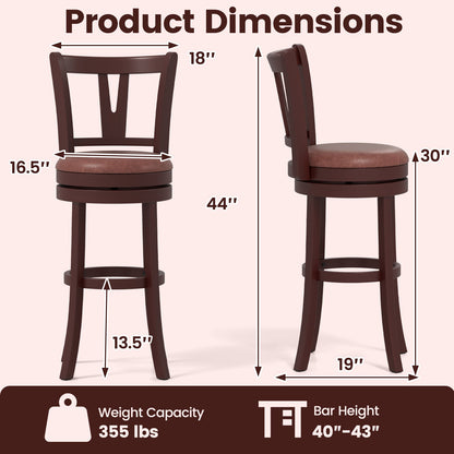 Set of 2 Counter Height Swivel Barstools with High Backs and Footrests