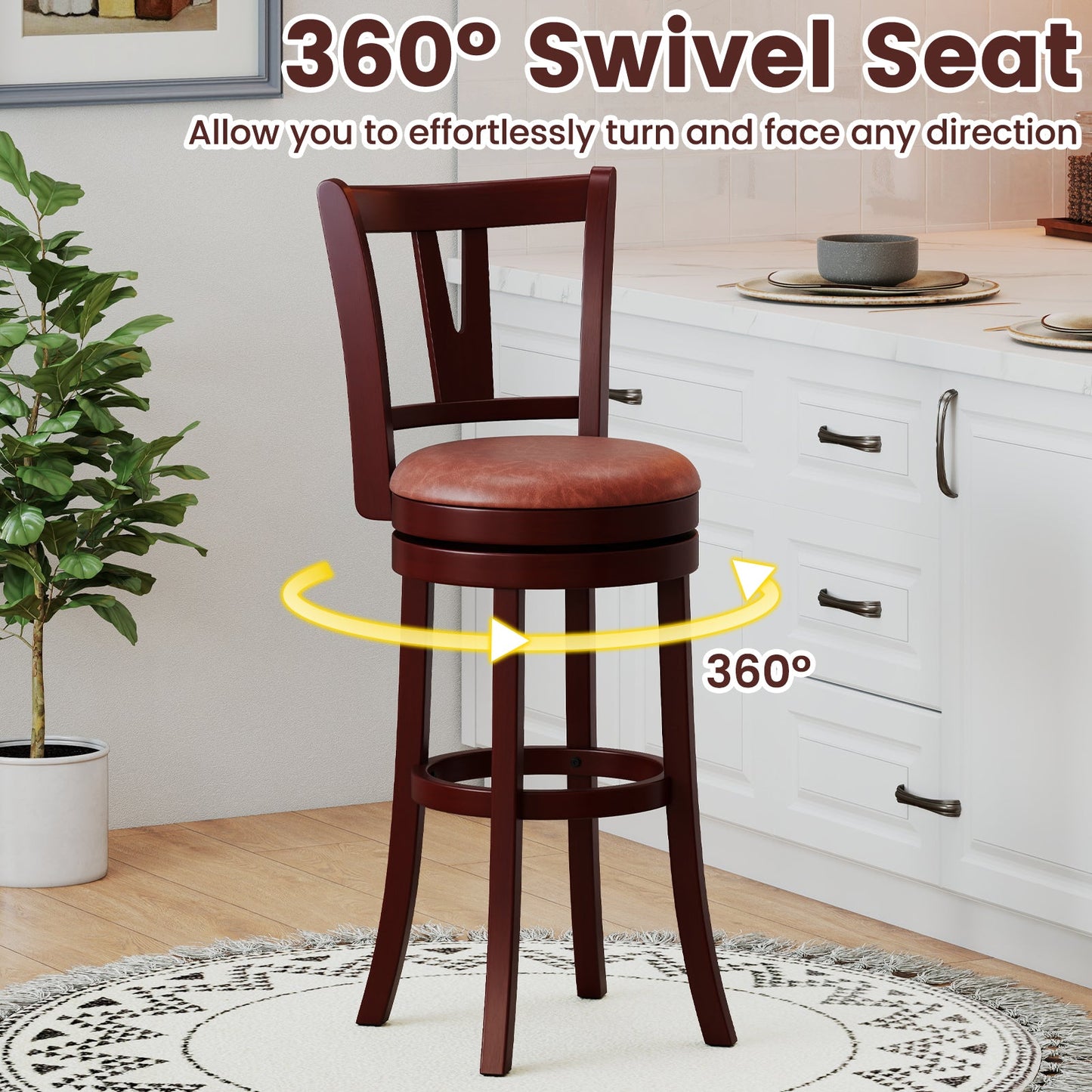 Set of 2 Counter Height Swivel Barstools with High Backs and Footrests