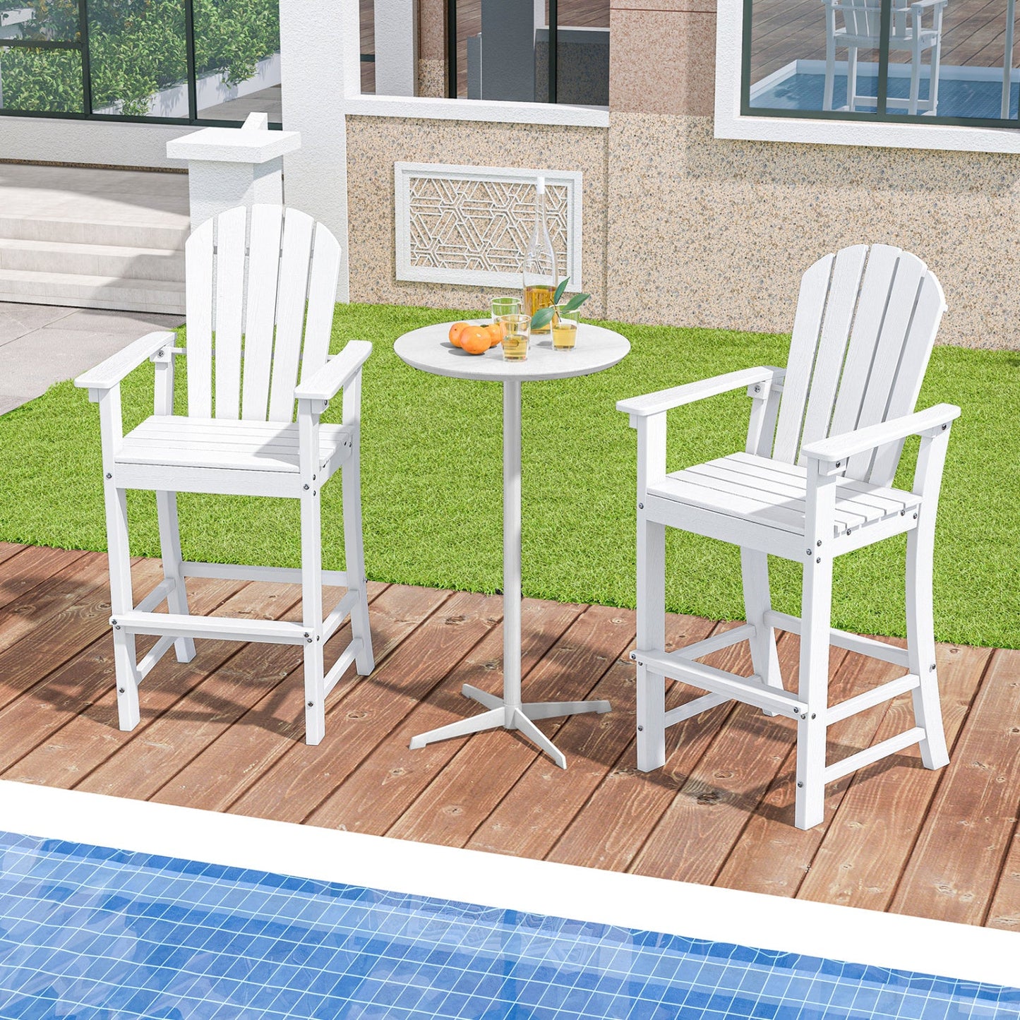 Set of 2 Counter Height Outdoor HDPE Bar Stool with Armrests and Footrest - Tampa Home & Garden Store