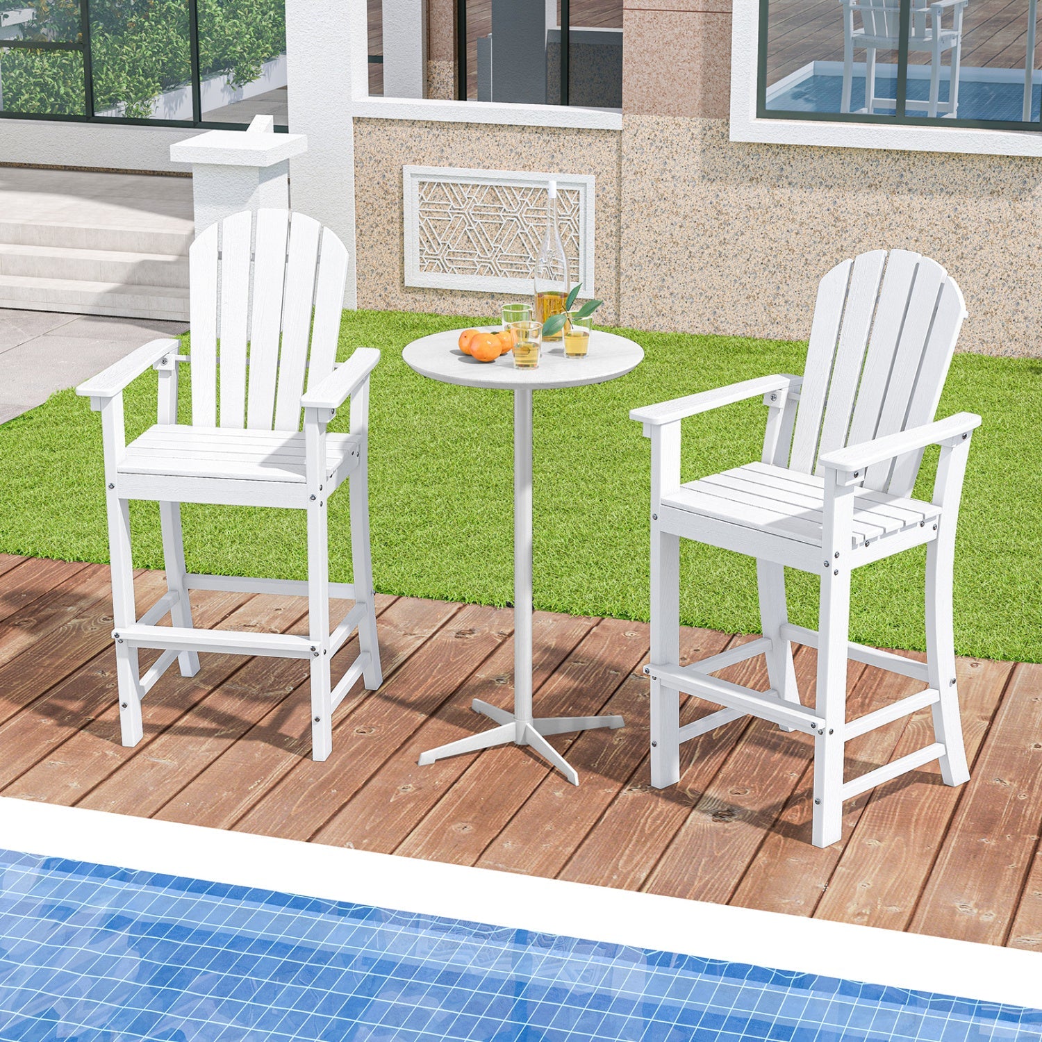 Set of 2 Counter Height Outdoor HDPE Bar Stool with Armrests and Footrest - Tampa Home & Garden Store