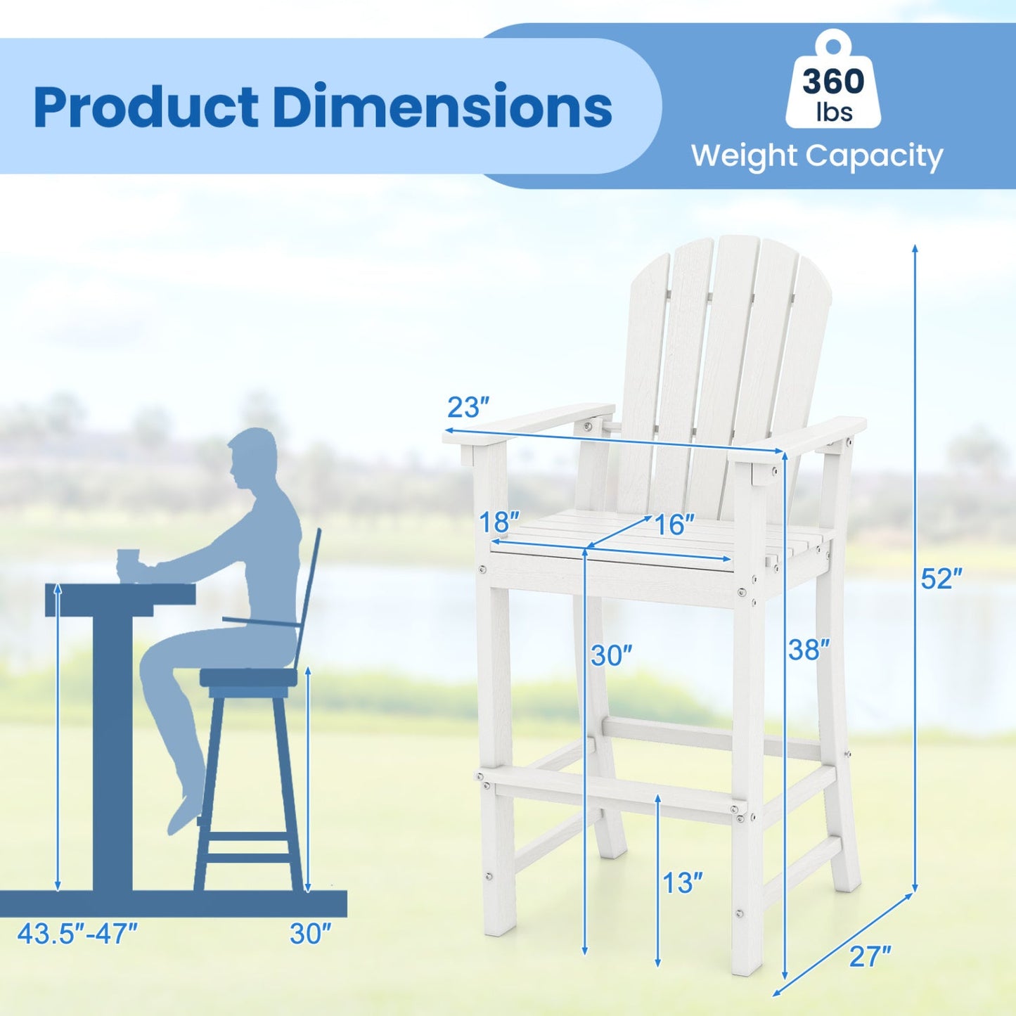 Set of 2 Counter Height Outdoor HDPE Bar Stool with Armrests and Footrest - Tampa Home & Garden Store