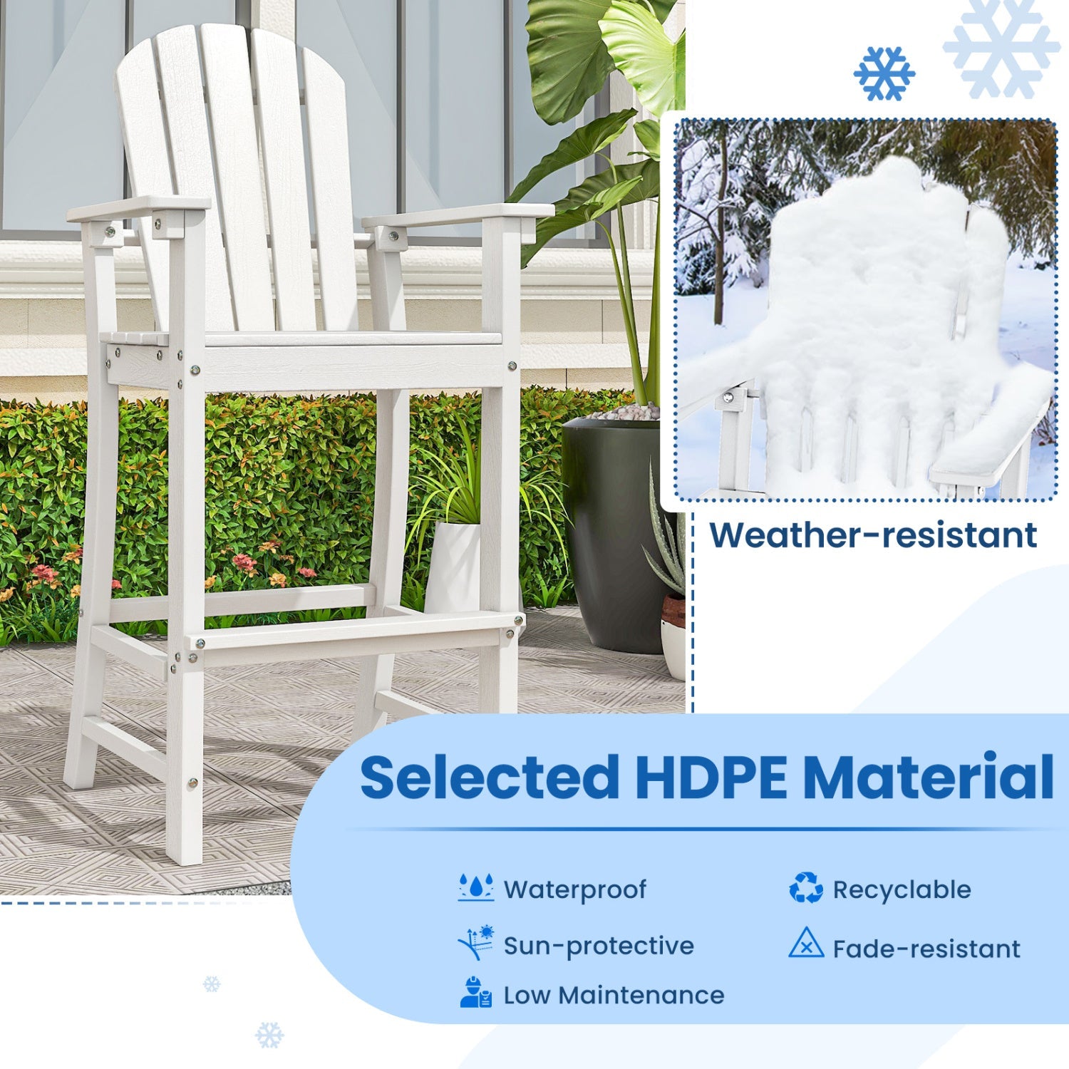 Set of 2 Counter Height Outdoor HDPE Bar Stool with Armrests and Footrest - Tampa Home & Garden Store