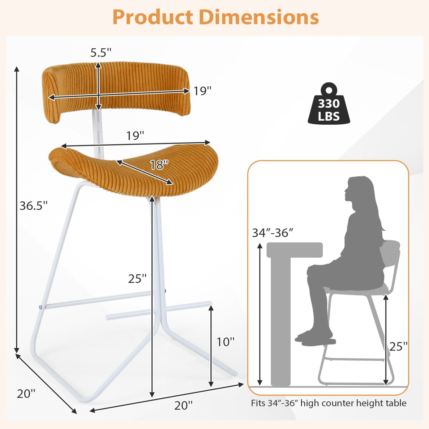 Set of 2 Counter Height Barstools 25 Inch Armless