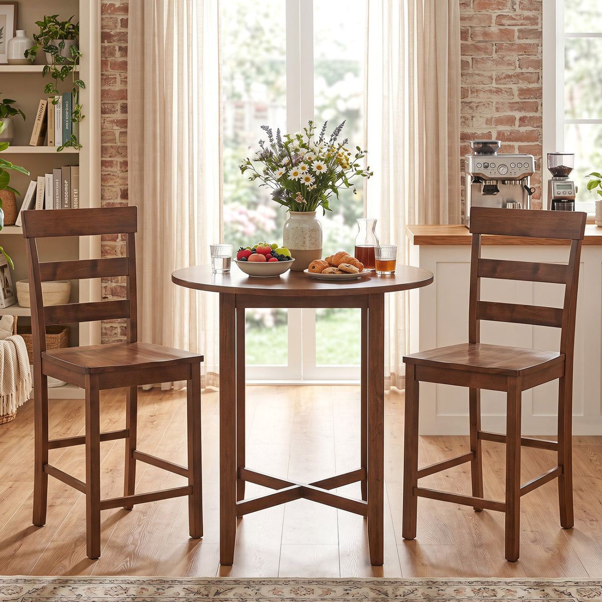 Counter Height Bar Stools set of 2 with rubber wood frame in dark brown finish DirectDeals on Tampa Home & Garden Store