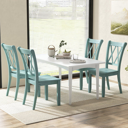 Set of 2 Cross Back Rubber Wood Dining Chairs-Green