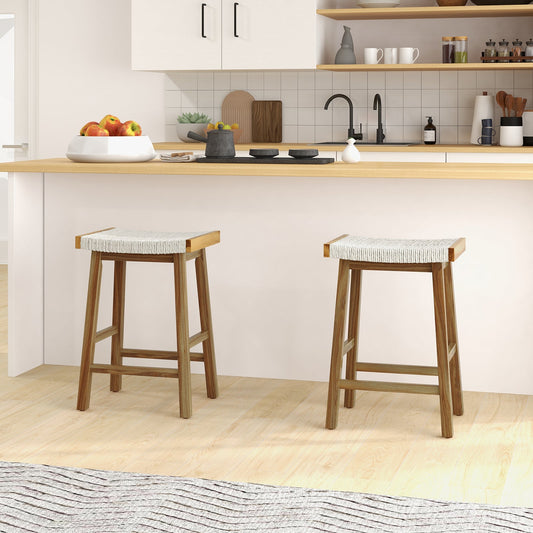 Set of 2 25.5 Inch Dining Bar Stool with Seaweed Woven Seat - Tampa Home & Garden Store