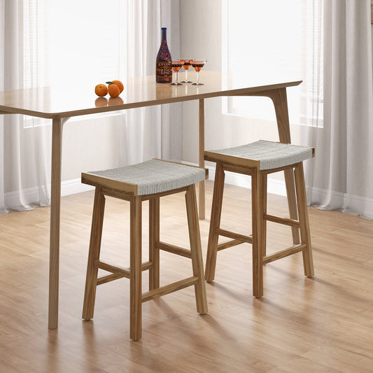 Set of 2 25.5 Inch Dining Bar Stool with Seaweed Woven Seat - Tampa Home & Garden Store