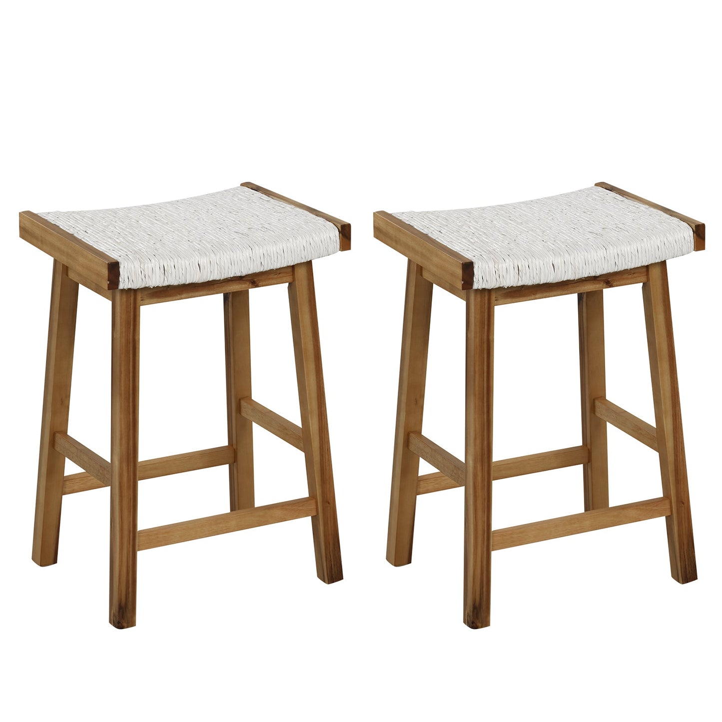Juego de 2 taburetes de bar de 25.5 pulgadas con asiento de tejido de algas marinas