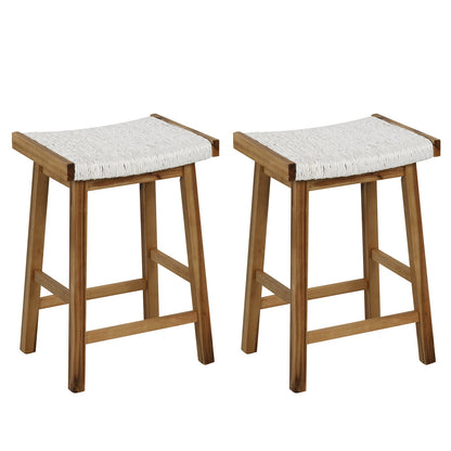 Juego de 2 taburetes de bar de 25.5 pulgadas con asiento de tejido de algas marinas