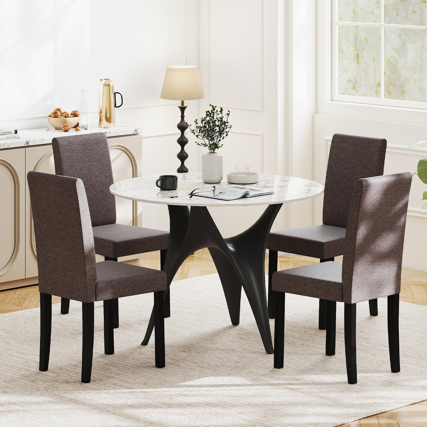 Set of 2 Dining Chair Mid-Century Modern Fabric Upholstered Parson Chairs