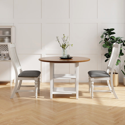 Juego de 2 sillas de comedor para cocina con patas de madera maciza - Blanco