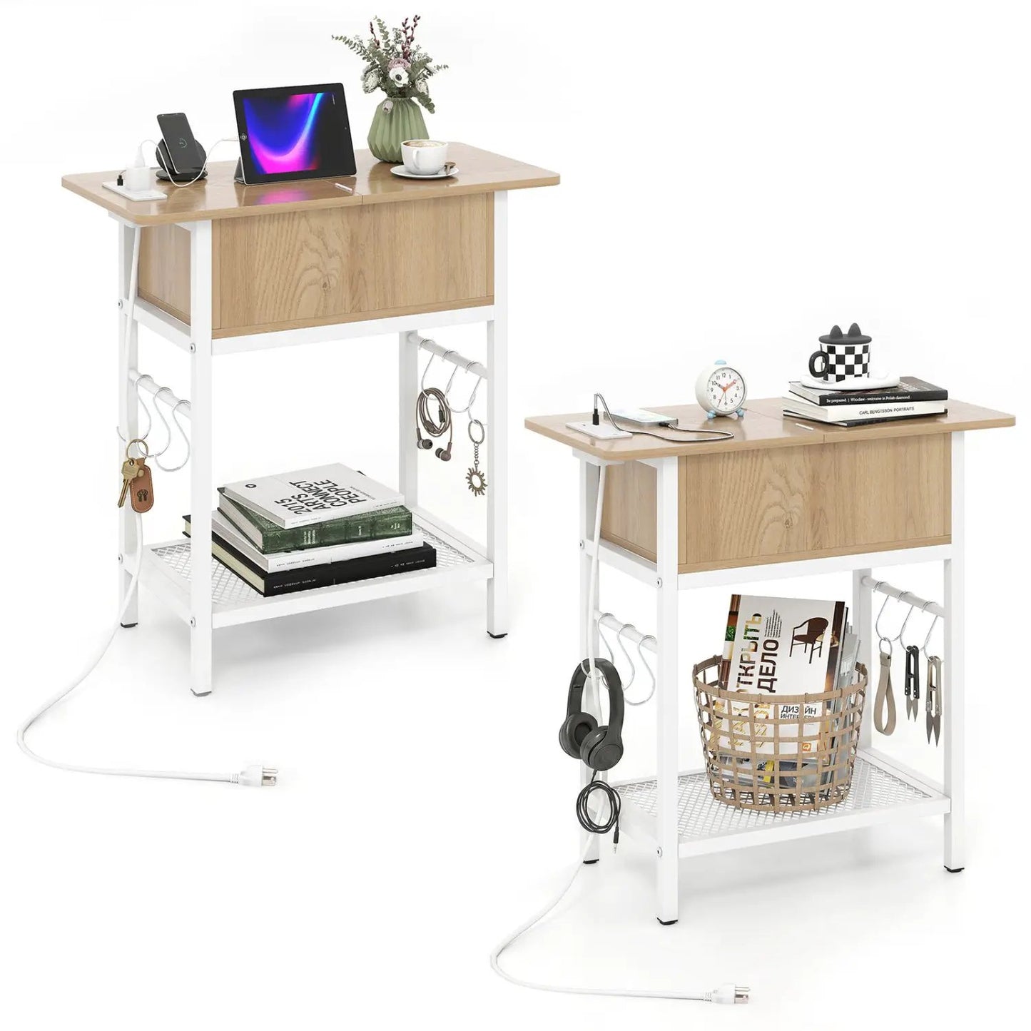 End Table Set With Charging Station and Hidden