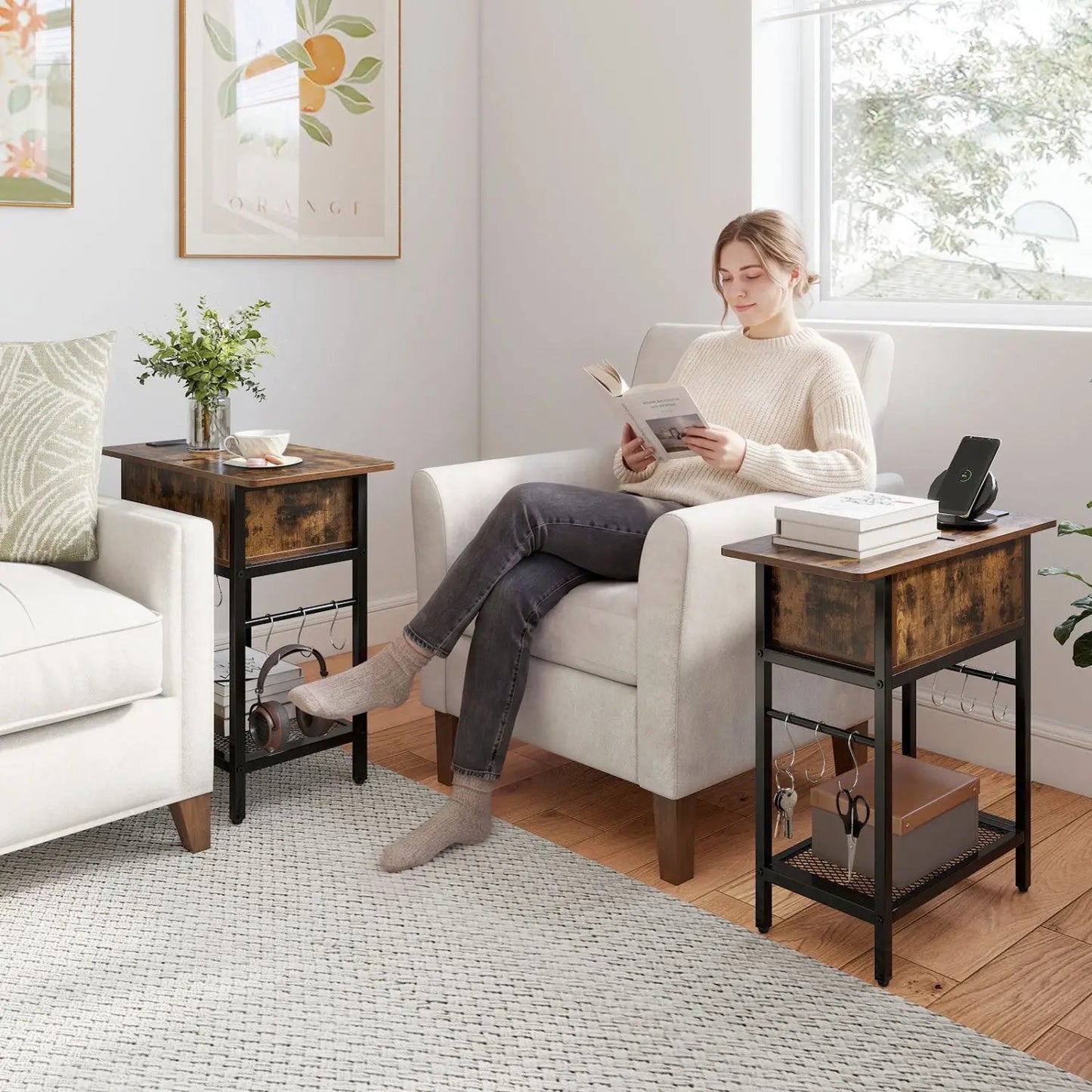 End Table Set With Charging Station and Hidden
