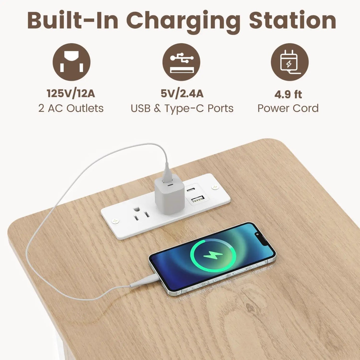 End Table Set With Charging Station and Hidden