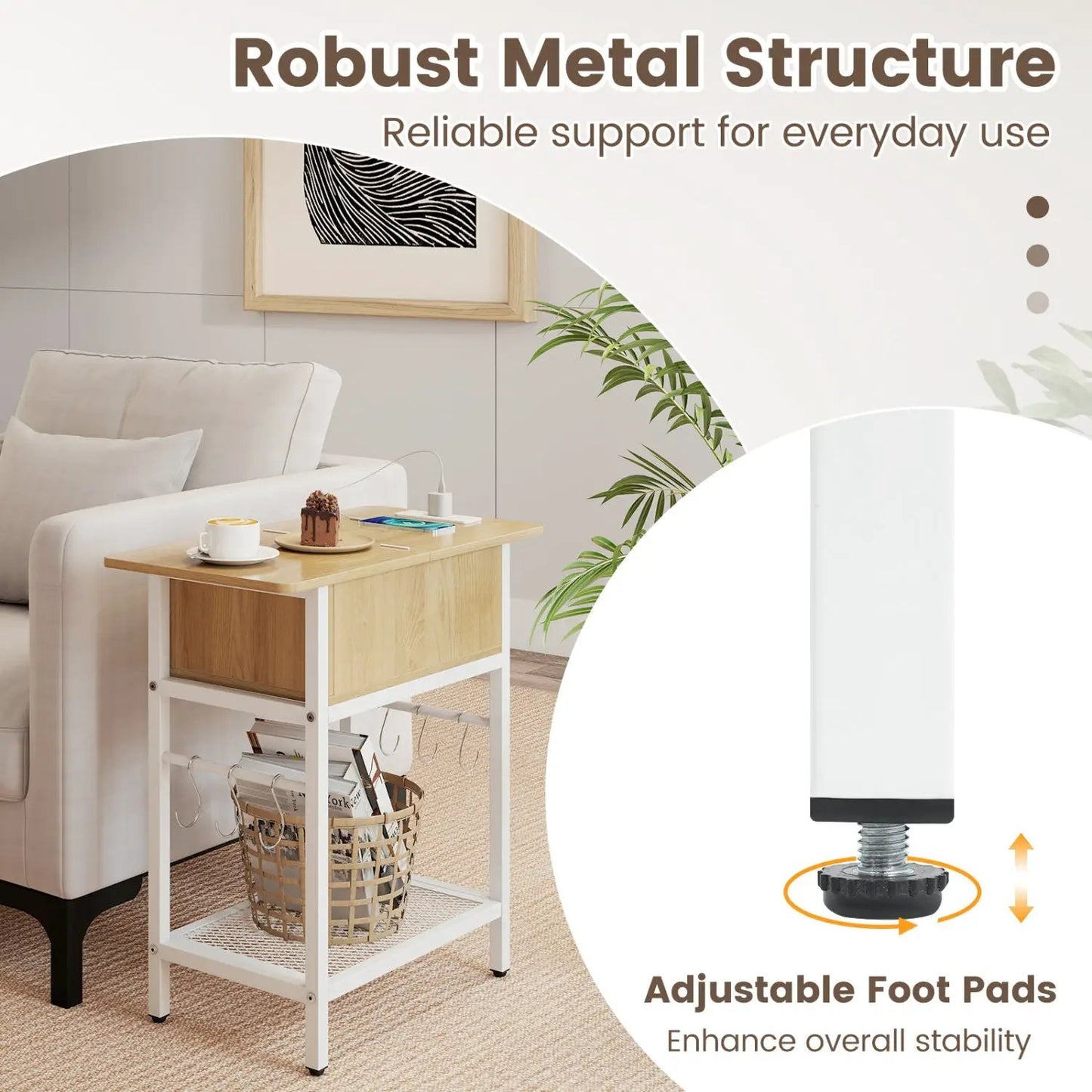 End Table Set With Charging Station and Hidden