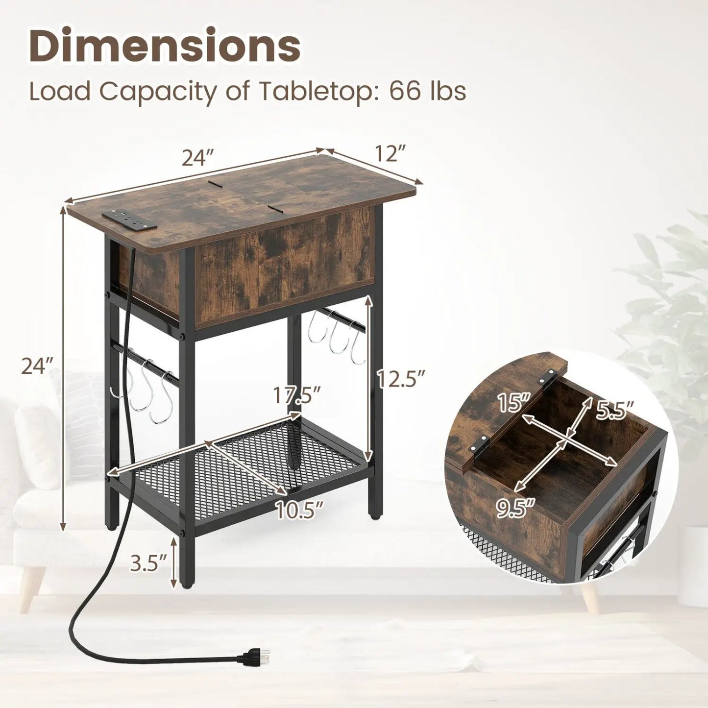 End Table Set With Charging Station and Hidden