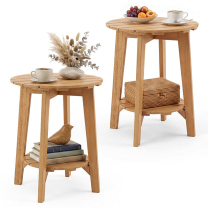 DirectDeals eucalyptus wood side table set of 2 with round tops and storage shelf finish on Tampa Home & Garden Store