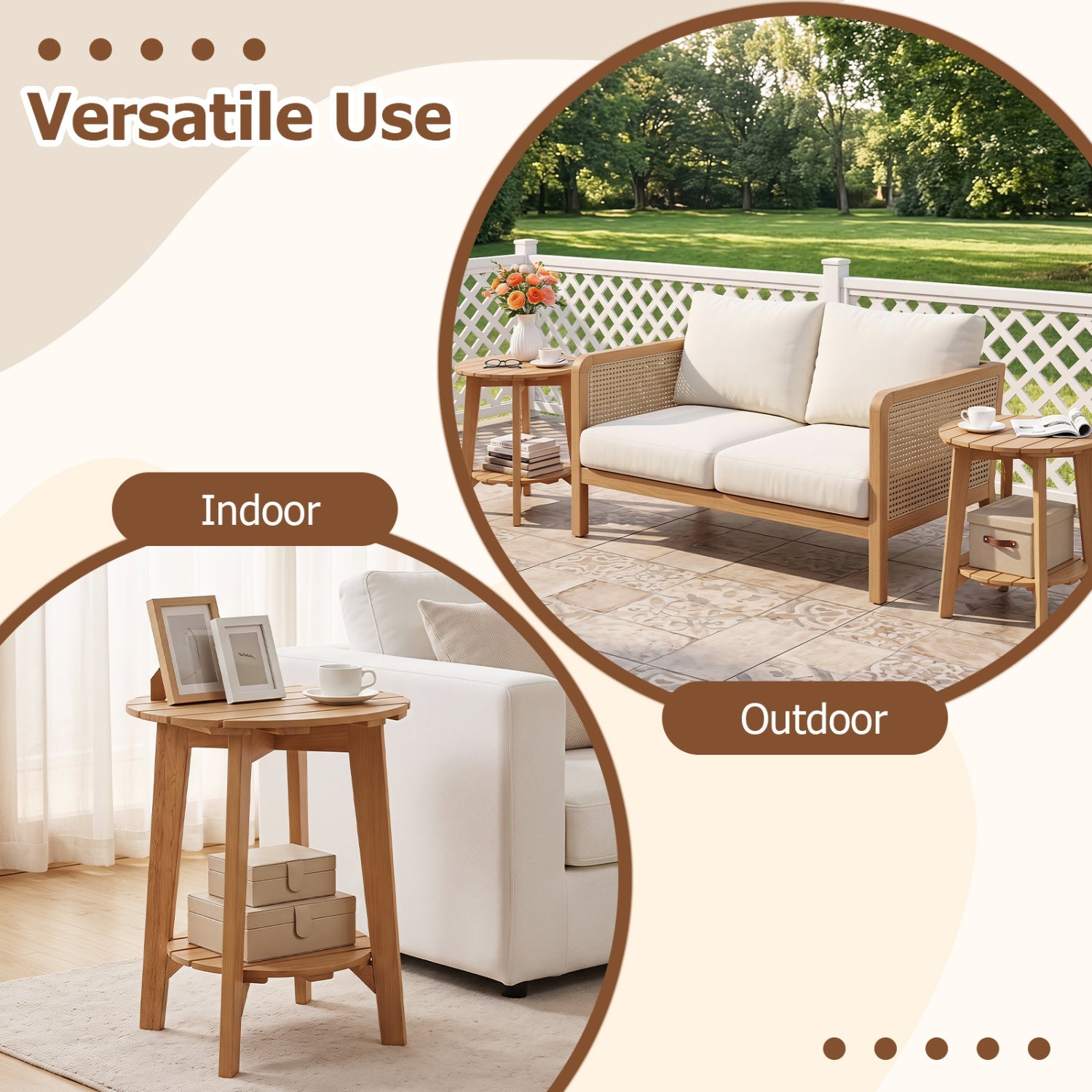Eucalyptus wood side table set of 2 with storage shelf, natural finish DirectDeals on Tampa Home & Garden Store