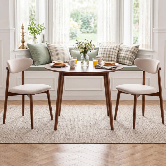 Upholstered dining chairs with curved back, beige fabric, wood legs, set of 2 DirectDeals on Tampa Home & Garden Store