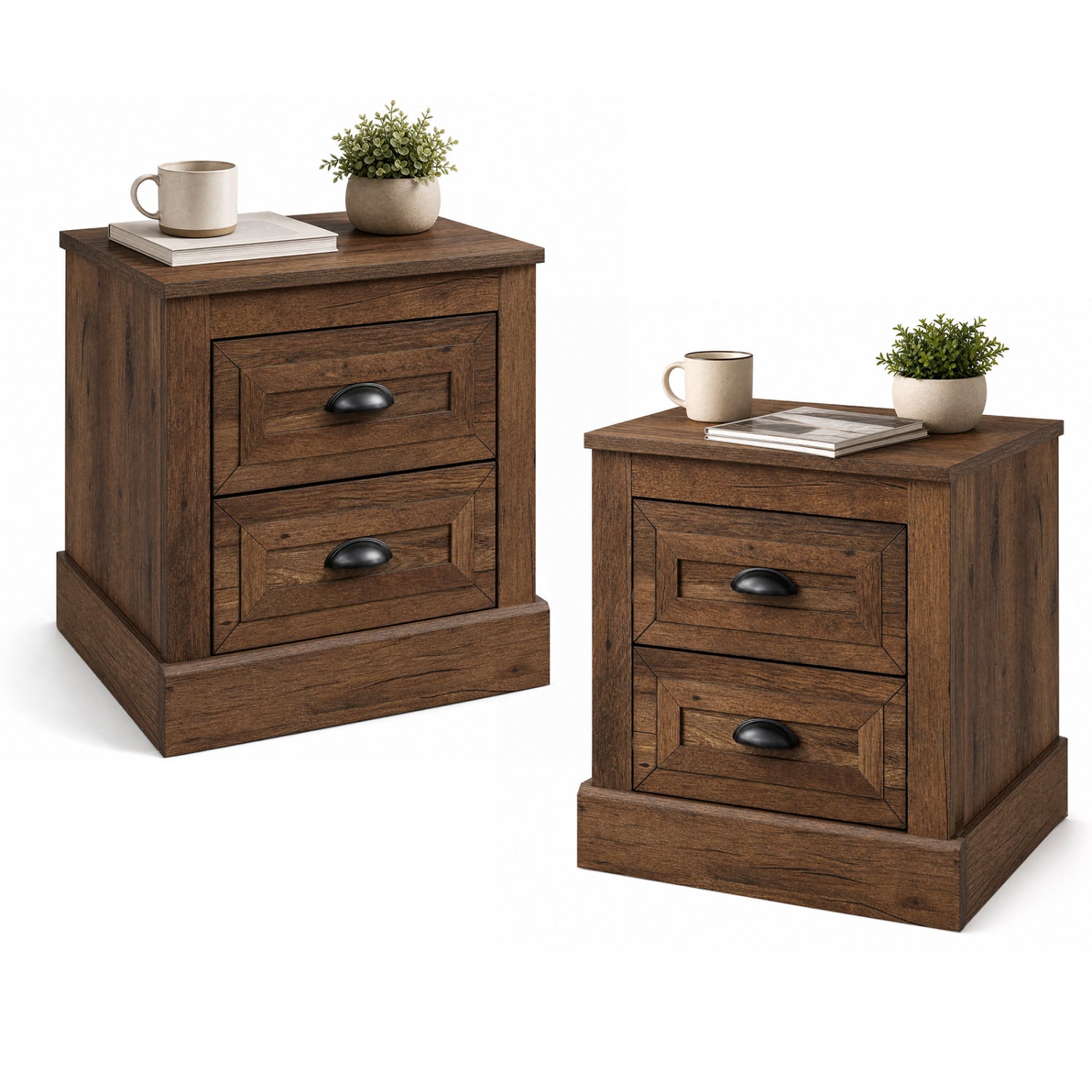 Farmhouse nightstand set of 2 in brown wood with two drawers DirectDeals on Tampa Home & Garden Store
