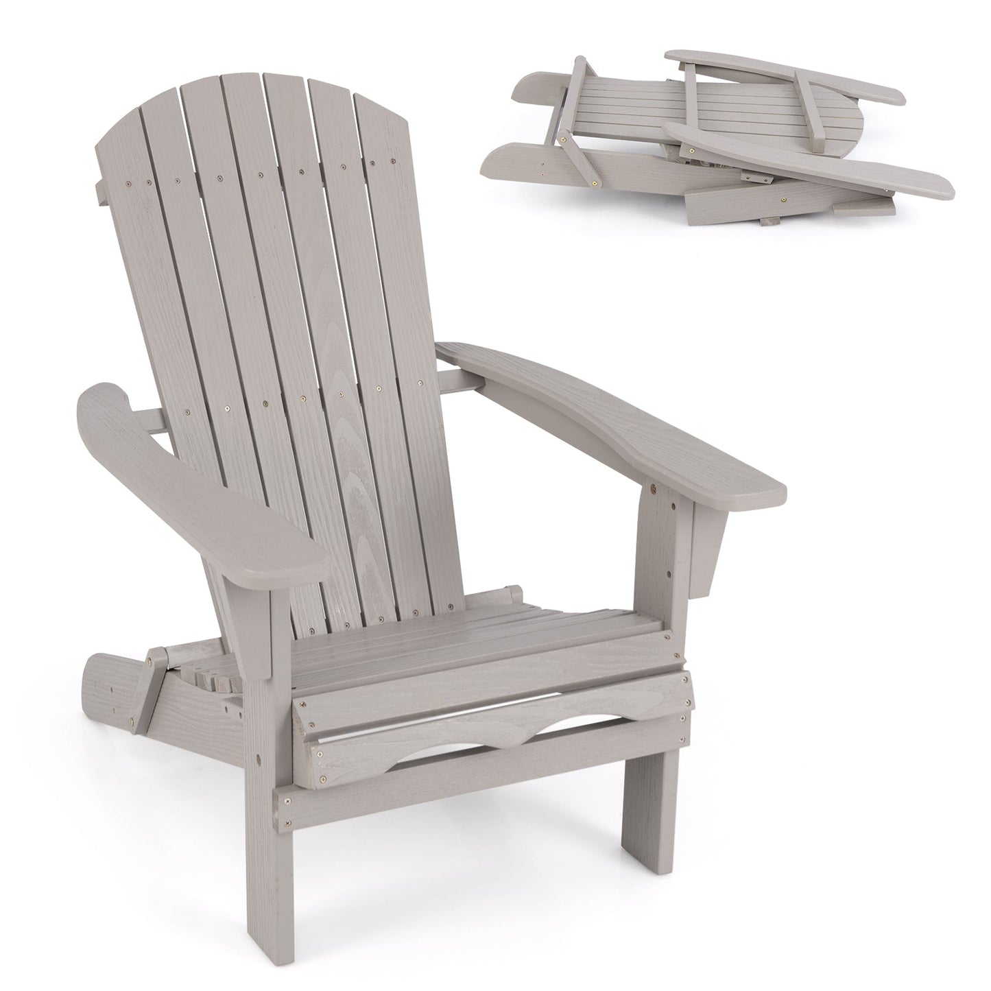 1 Silla Adirondack Plegable con Respaldo Alto y Reposabrazos Anchos-Gris