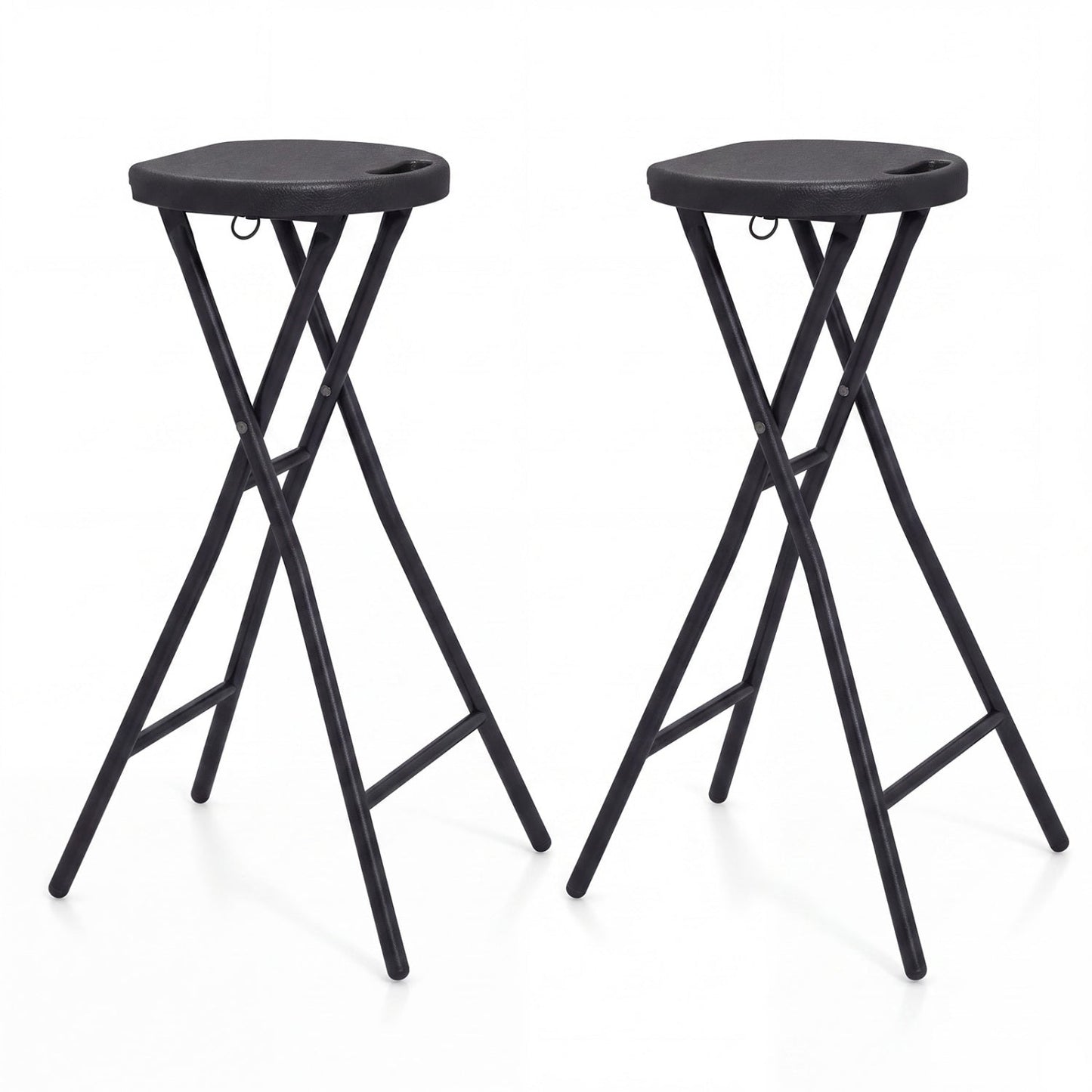 Folding bar stools set of 2, 27.5in high, black metal frames with padded seats and carry handle on Tampa Home & Garden Store