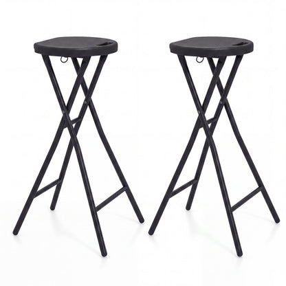Folding bar stools set of 2, 27.5in high, black metal frames with padded seats and carry handle on Tampa Home & Garden Store